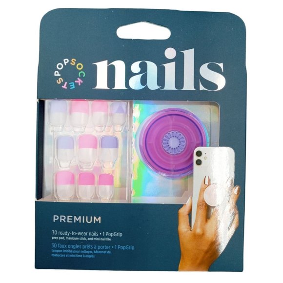 Popsocket Nails Phone Grip Matching Kit Neon Coast Pink Purple 804574 Set Mani - Picture 1 of 4
